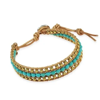 Bedazzling Belle Turquoise and Brass Nude Leather Bracelet (Thailand)