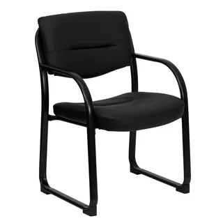 Executive Black Leather Side Chair with Sled Base
