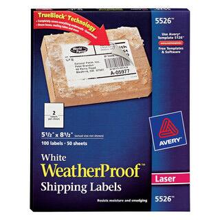 Avery White Weatherproof Laser Shipping Labels