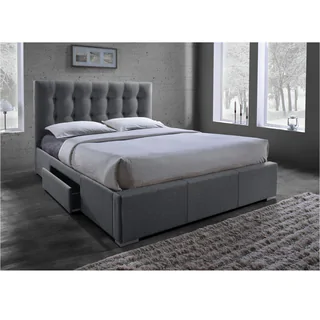 Sarter Contemporary Grid-Tufted Grey Fabric Upholstered Storage Bed with 2-drawer