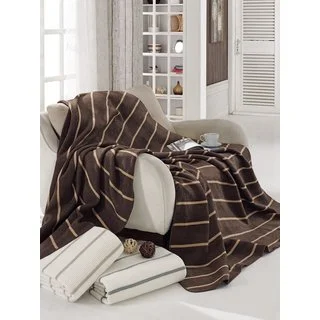 Ottomanson Striped Full/ Queen-size Cotton Blend Plush Throw Blanket
