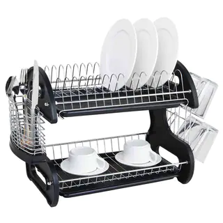 Sweet Home Collection 2-tier Black Dish Drainer