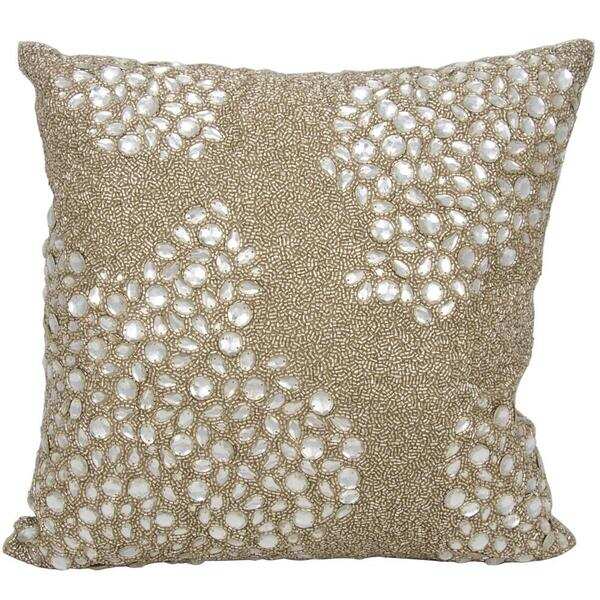Mina Victory Luminescence Fully Beaded Beige Throw Pillowby Nourison (16-Inch X 16-Inch)
