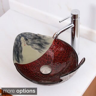 Elite Mermaid IVY+F371023 Pattern Tempered Glass Bathroom Vessel Sink With Faucet Combo