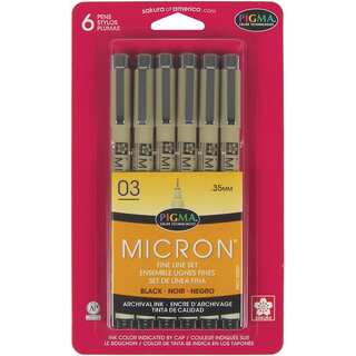 Pigma Micron Pens 03 .35mm 6/PkgBlack