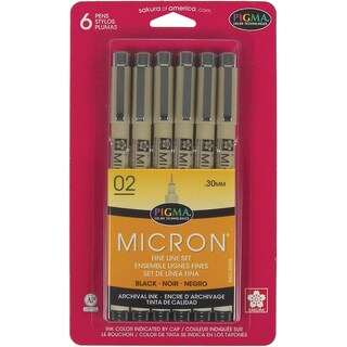 Pigma Micron Pens 02 .3mm 6/PkgBlack