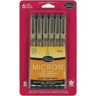 Pigma Micron Pens 01 .25mm 6/PkgBlack