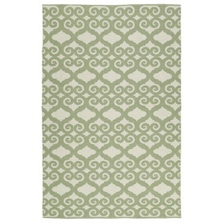 Indoor/Outdoor Laguna Ivory and Green Scroll Flat-Weave Rug (2'0 x 3'0)