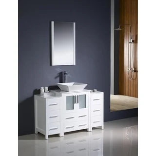 Fresca Torino 48-inch White Modern Bathroom Vanity with 2 Side Cabinets and Vessel Sink