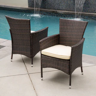 Malta Outdoor Wicker Dining Chair with Cushion by Christopher Knight Home (Set of 2)