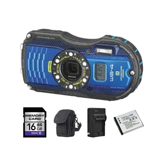Ricoh WG-4 GPS Blue Digital Camera with 2 Batteries and 16GB Card Bundle