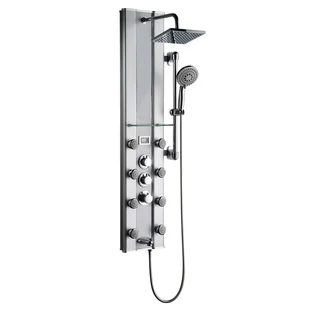 Dyconn Faucet Aluminum Thermostatic Rainfall Style Shower Panel With 8 Massage Jets