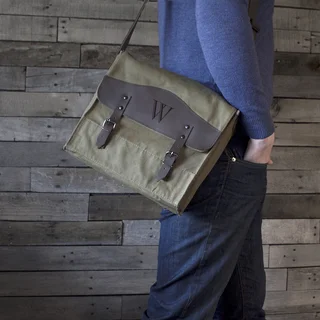 Personalized Canvas and Leather Messenger Bag