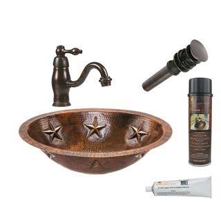 Premier Copper Products Oval Star Under Counter Hammered Copper Sink with Orb Single Handle Faucet