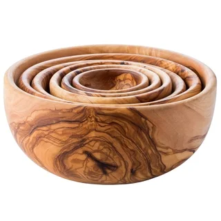Set of 6 Handmade Olive Wood Nesting Bowls (Tunisia)