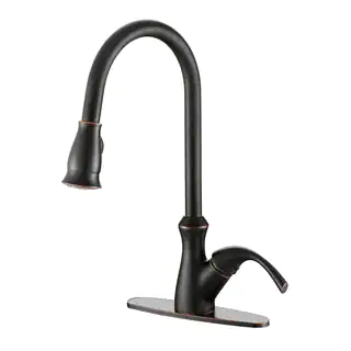 Ruvati RVF1251B1RB Pullout Spray Oil Rubbed Bronze Single Handle Kitchen Faucet with Deck Plate