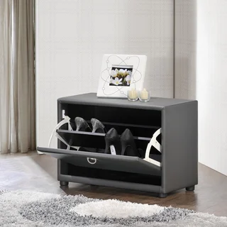 Petito Contemporary 1-Tier Grey Faux Leather Upholstered Shoe Cabinet