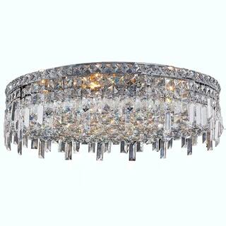 Glam Art Deco Style 9-light Faceted Crystal 24-inch Round Large Flush Mount Ceiling Light