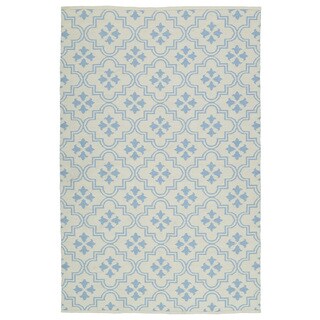 Indoor/Outdoor Laguna Ivory and Light Blue Tiles Flat-Weave Rug (9'0 x 12'0)