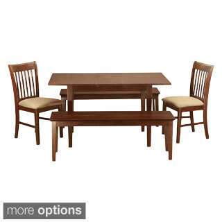 Mahogany BenchTable Plus 2 Dining Room Chairs and 2 Benches 5-piece Dining Set