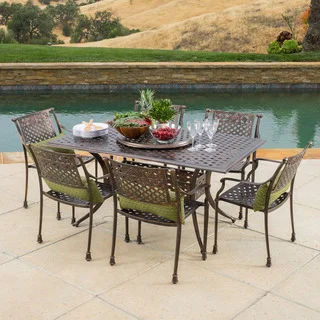 Sebastian Outdoor Cast Aluminum 7-piece Dining Set with Lazy Susan by Christopher Knight Home