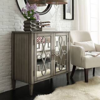 Cortona Scroll Antique Mirrored Double Door Side Chest Cabinet by iNSPIRE Q Classic