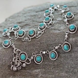 Handcrafted Sterling Silver 'India Trends' Turquoise Anklet (India)