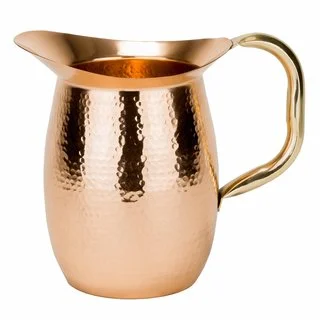 Hammered Solid Copper 2 Quart Water Pitcher with Brass Handle