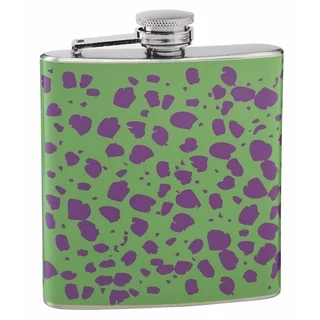 Top Shelf 6-ounce Purple and Green Cheetah Skin Printed Hip Flask
