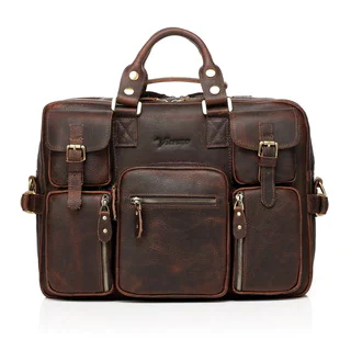 Titan X Dark Brown Full Grain Leather Briefcase Messenger Bag
