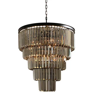 D'Angelo 5-tier Iron Round Fringe Crystal Smoked Glass Chandelier