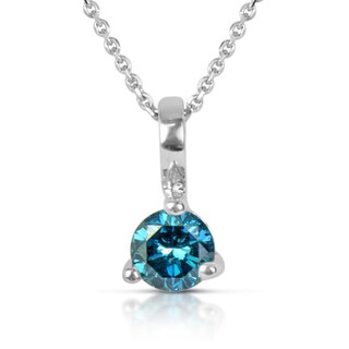 Suzy Levian 14k White Gold .22ct TDW Blue Diamond Solitaire Pendant Necklace