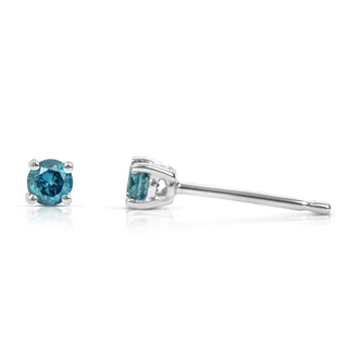 Suzy Levian 14k White Gold .15ct TDW Round Blue Diamond Stud Earrings