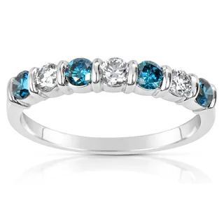 Suzy Levian 14k White Gold .65ct TDW Blue and White Diamond Anniversary Band Ring (H-I, SI1-S12)