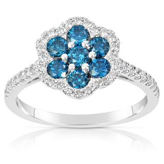 Suzy Levian 14k White Gold .93ct TDW Blue and White Diamond Ring (H-I, SI1-S12)