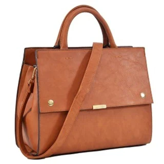 Dasein Faux Leather Snap Front Satchel with Shoulder Strap