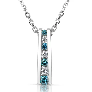 Suzy Levian 14k White Gold .25ct TDW Blue and White Diamond Graduating Pendant Necklace (H-I, SI1-SI2)