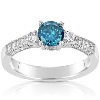 Suzy Levian 14k White Gold 1ct TDW Blue and White Diamond Ring (H-I, SI1-S12)