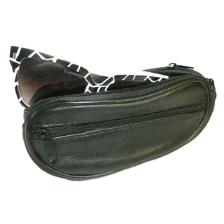 Genuine Leather Double Eyeglass Case with Detachable Wrist Strap and Belt Loop