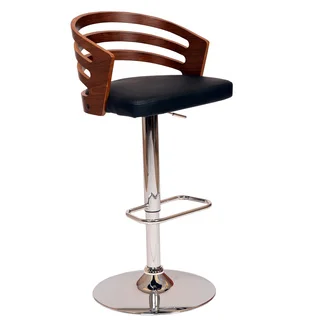 Adele Swivel Barstool In Black PU/ Walnut Veneer and Chrome Base