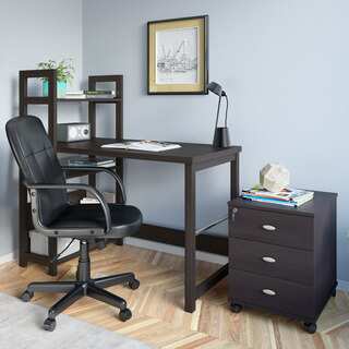 CorLiving WFP-580-Z1 Folio 3pc Black Espresso Desk, Cabinet and Office Chair Set