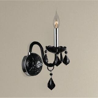 Venetian Italian Style 1 Light Chrome Finish and Black Crystal Candle 4-inch Wide Small Wall Sconce Light