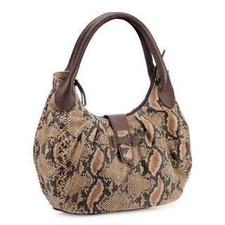 Phive Rivers Brown Leather Snakeskin Print Handbag (Italy)