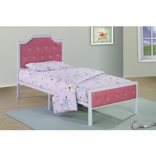 Metal Frame Upholstered Bed White/Pink