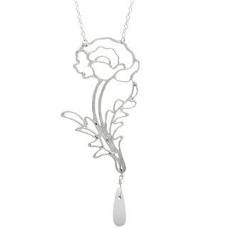 Handmade Silvertone Long Rose Necklace (India)