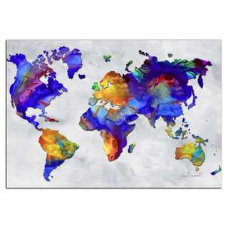 Megan Duncanson 'The Beauty of Color v2.4' Colorful Modern World Map Painting Giclée on Metal