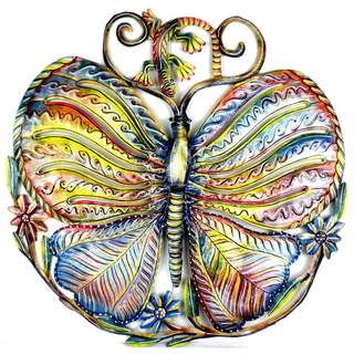 24-inch Painted Butterfly and Gecko Metal Wall Art (Haiti)