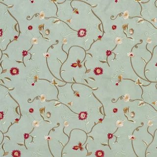 B142 Green Gold Red Ivory Embroidered Floral Suede Upholstery Fabric