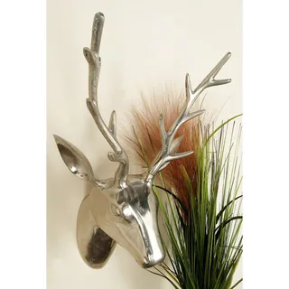 23-inch Polished Aluminum Reindeer Head Wall Sculpture