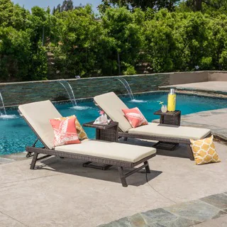 Waveland Adjustable Wicker Chaise Lounge with Cushion (Set of 2) by Christopher Knight Home
